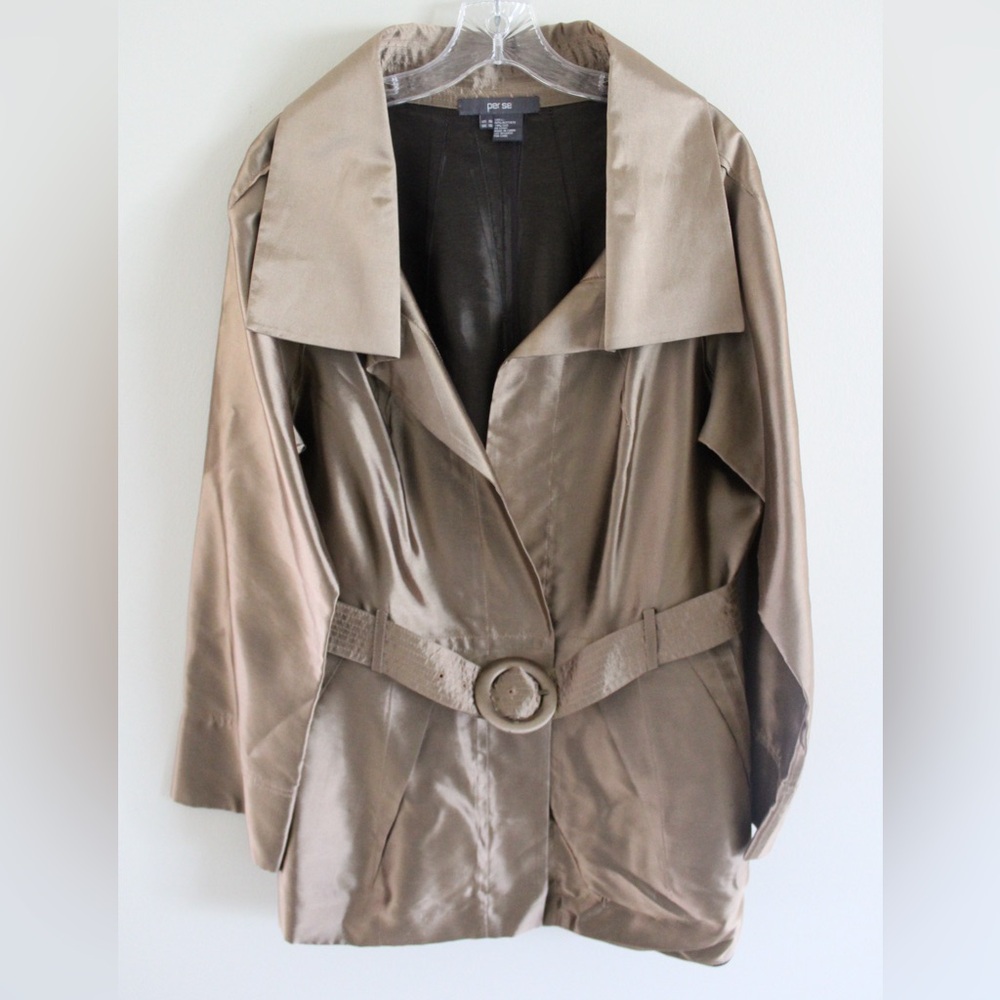 Metallic Bronze Trench Coat Per Se Jacket